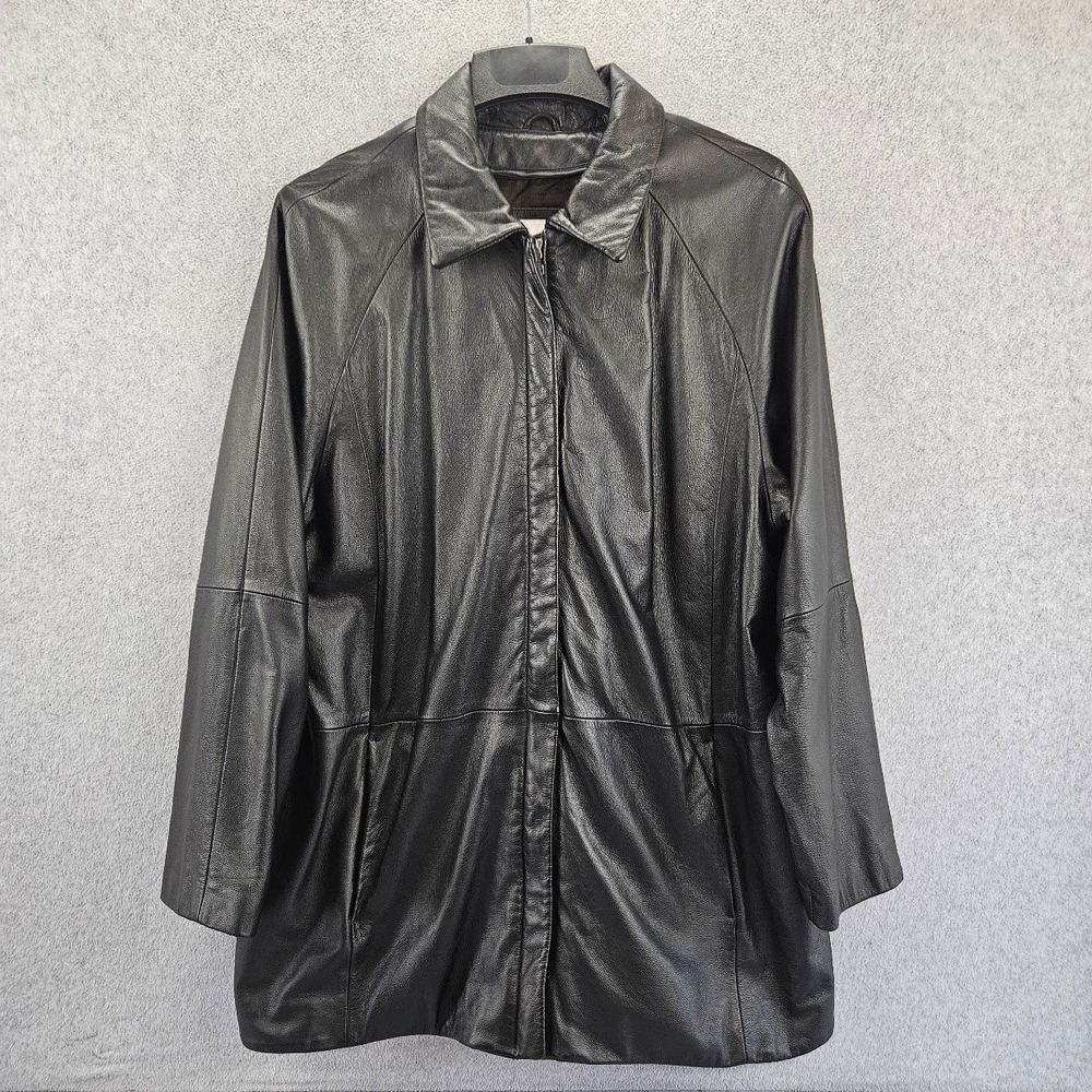 WORTHINGTON Nappa Leather Car Jacket Women XL Black Raglan Sleeve Classic 90s